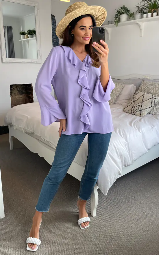 Best reviews of ๐งจ HOXTON GAL Oversized Crepe Top With Frilled Front In Lilac ๐ - Image 2