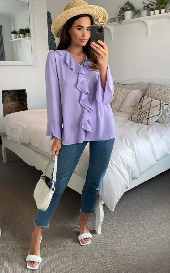 Best reviews of ๐งจ HOXTON GAL Oversized Crepe Top With Frilled Front In Lilac ๐ - Image 3