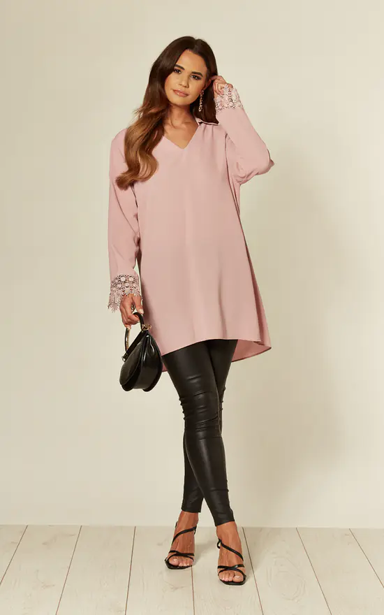 Cheapest ๐ HOXTON GAL Pink Oversized Tunic With Lace Detail Relaxed Fit โค๏ธ - Image 2