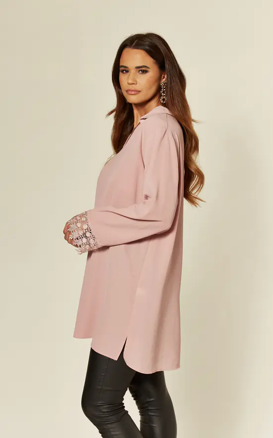 Cheapest ๐ HOXTON GAL Pink Oversized Tunic With Lace Detail Relaxed Fit โค๏ธ - Image 3