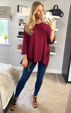 Best deal 🧨 HOXTON GAL Sequin Detail Oversized Top In Burgundy 🔥