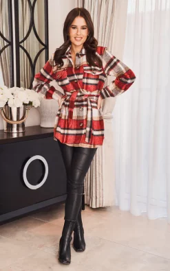 Best reviews of 🛒 SlayTwins Lenis Check Belted Shacket In Red 👍