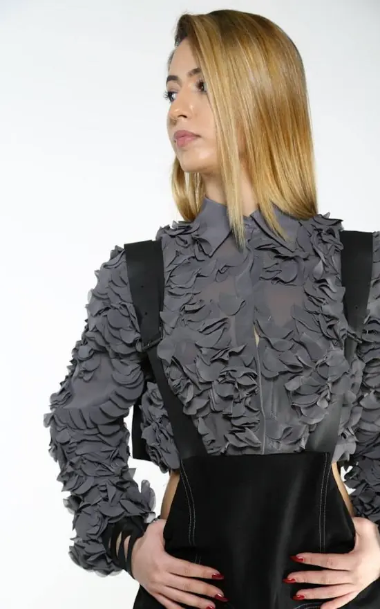 Wholesale 💯 ShaniceEmily Autumn Ruffle Long Sleeve Blouse In Grey 🎁