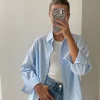 Best Pirce 😀 Charli Long Sleeved Oversized 👕 Shirt In Blue And White Stripe 🤩