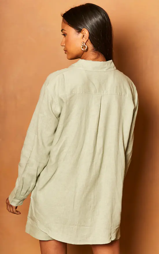 Discount ๐ ONLY Long Sleeve Linen ๐ Shirt In Khaki ๐ - Image 4