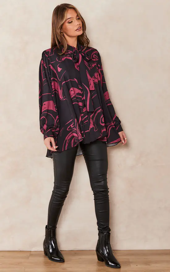 Best deal โ Jenerique Oversize Bowl Neck Blouse In Red Print ๐งจ - Image 3