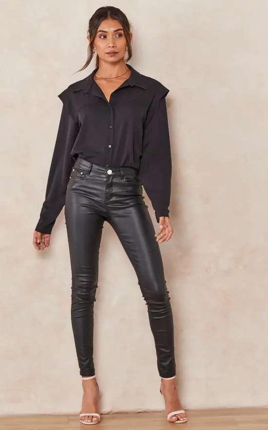 Best reviews of ✨ HOXTON GAL Oversized Shoulder Detailed Long Sleeves 👚 Shirt In Black ❤️