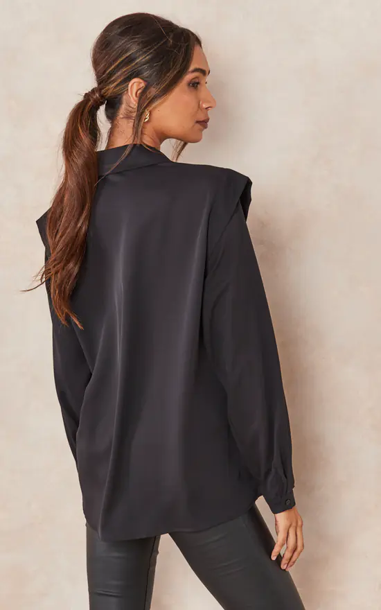 Best reviews of ✨ HOXTON GAL Oversized Shoulder Detailed Long Sleeves 👚 Shirt In Black ❤️ - Image 4