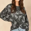 Flash Sale 🤩 Blue Vanilla Butterfly Print Knot At Hip Cut & Sew Batwing Top 🧨