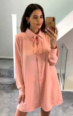 Top 10 😍 HOXTON GAL Oversized Tie Detailed Tunic 👕 Shirt With Long Sleeves In Pink 🛒