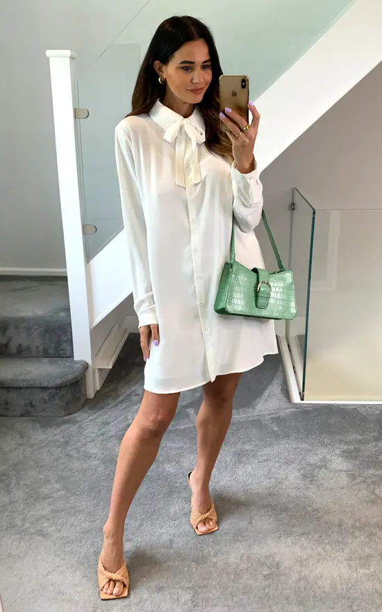 Discount ๐ HOXTON GAL Oversized Tie Detailed Tunic ๐ Shirt With Long Sleeves In White ๐