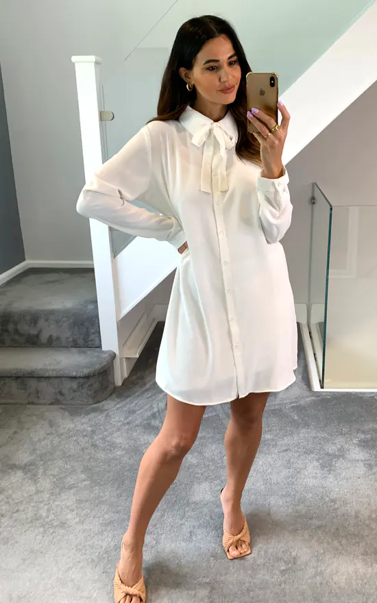 Discount ๐ HOXTON GAL Oversized Tie Detailed Tunic ๐ Shirt With Long Sleeves In White ๐ - Image 2