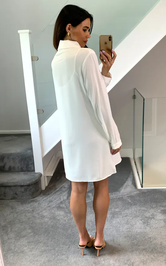 Discount ๐ HOXTON GAL Oversized Tie Detailed Tunic ๐ Shirt With Long Sleeves In White ๐ - Image 4