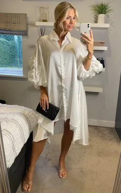 Best deal ⭐ CY Boutique Oversized 👚 Shirt 👗 Dress With Floral Sleeves In White 🥰