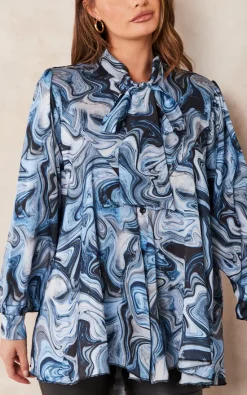 Discount ❤️ Jenerique Oversize Bowl Neck Blouse In Blue Abstract Print 👏