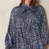 Cheapest ✨ Jenerique Oversize Bowl Neck Blouse In Blue/Black Print 🥰