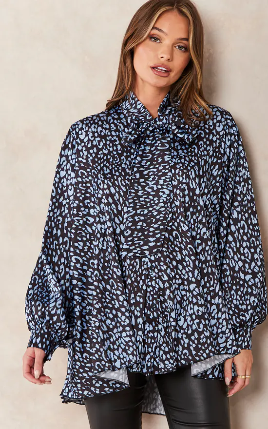 Cheapest โจ Jenerique Oversize Bowl Neck Blouse In Blue/Black Print ๐ฅฐ