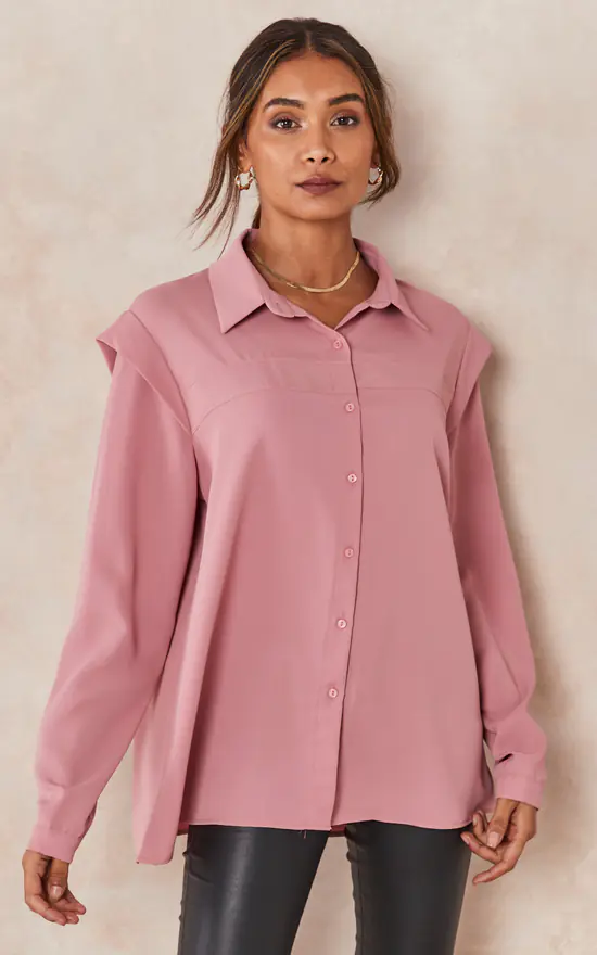 Discount ๐งจ HOXTON GAL Oversized Shoulder Detailed Long Sleeves ๐ Shirt In Pink ๐ฅ