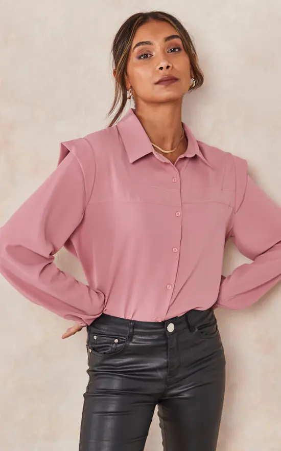 Discount ๐งจ HOXTON GAL Oversized Shoulder Detailed Long Sleeves ๐ Shirt In Pink ๐ฅ - Image 2