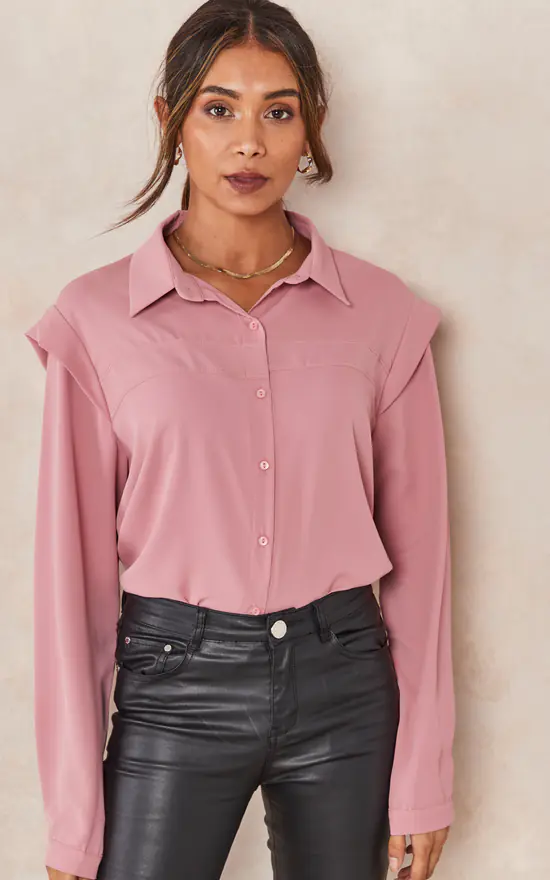 Discount ๐งจ HOXTON GAL Oversized Shoulder Detailed Long Sleeves ๐ Shirt In Pink ๐ฅ - Image 3