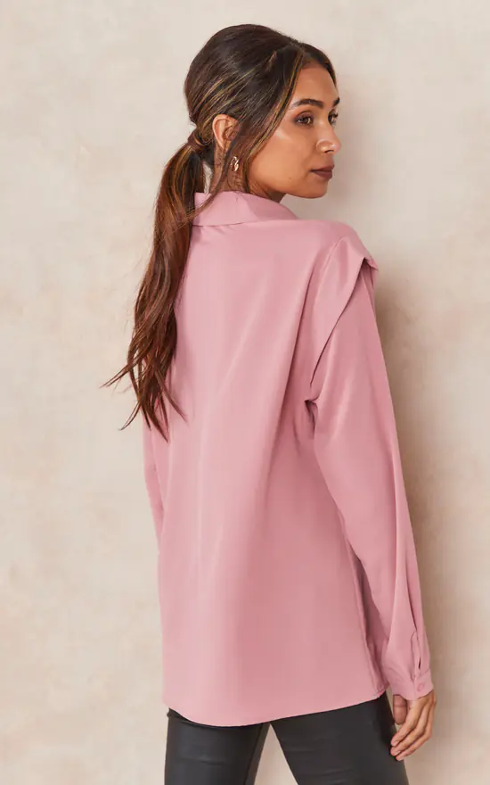 Discount ๐งจ HOXTON GAL Oversized Shoulder Detailed Long Sleeves ๐ Shirt In Pink ๐ฅ - Image 4