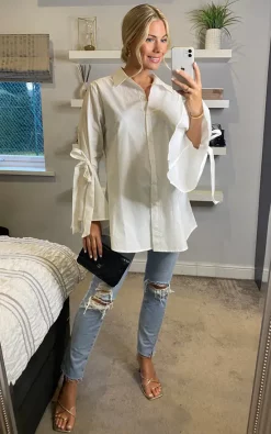 Best Sale 🎉 CY Boutique Bell Sleeve 👚 Shirt With Ties In White 😍