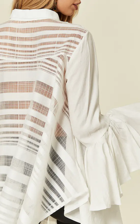 Best Sale ๐ CY Boutique Oversized ๐ Shirt With Frilled Sleeves And Mesh Back In White ๐ - Image 3