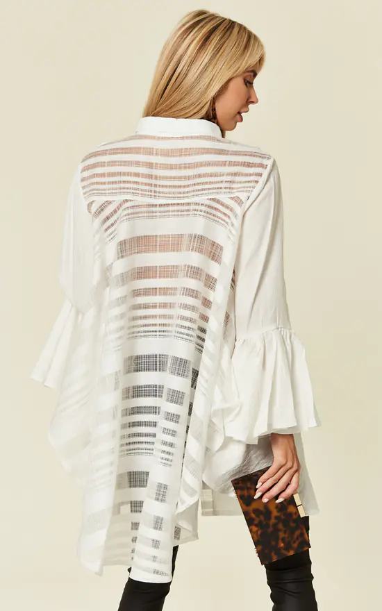 Best Sale ๐ CY Boutique Oversized ๐ Shirt With Frilled Sleeves And Mesh Back In White ๐ - Image 4
