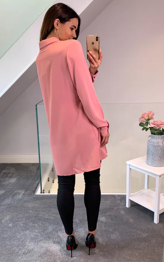 Wholesale ✔️ HOXTON GAL Tunic 👕 Shirt With Button Details In Pink 🎁 - Image 4