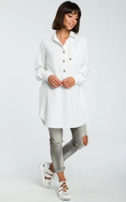 New 🔔 MOE White Loose 👕 Shirt Tunic With Buttons 🛒