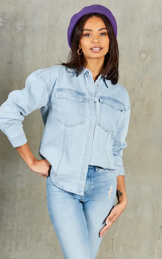 Promo ๐ VM Oversized Denim ๐ Shirt In Light Blue ๐