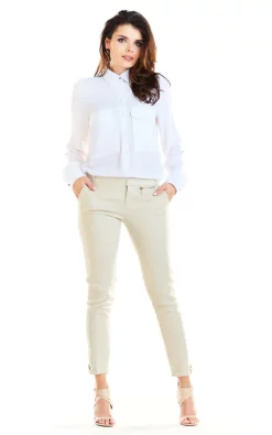 Wholesale 👏 AWAMA Classic 👚 Shirt With Pockets On Bust And Long Sleeve In White 😉