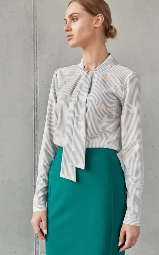 Coupon 💯 MOE Grey Stripe Patterned Tie Bow Long Sleeve Blouse 👍