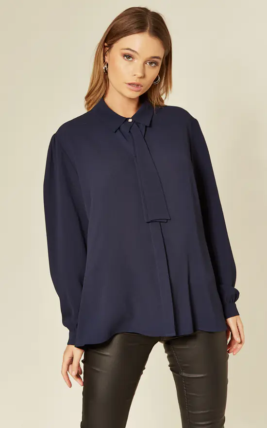 Flash Sale 👍 HOXTON GAL Navy Tie Neck Oversize 👚 Shirt 😀 - Image 3