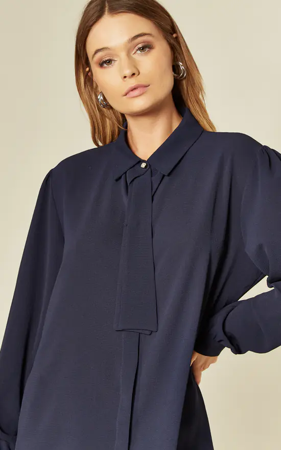 Flash Sale 👍 HOXTON GAL Navy Tie Neck Oversize 👚 Shirt 😀 - Image 4