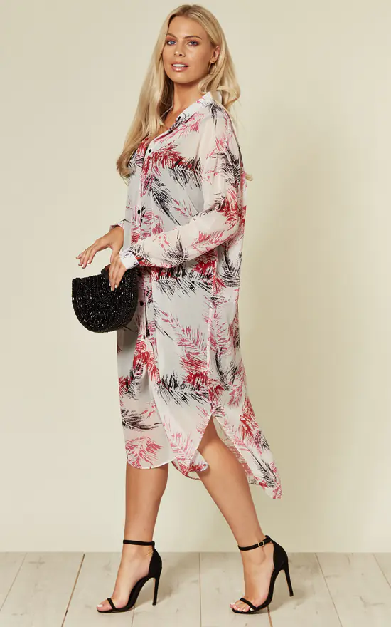 Discount ๐ CY Boutique Long Sleeve Chiffon ๐ Shirt In White And Pink Feather And Leaf Print ๐ - Image 2