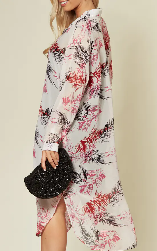 Discount ๐ CY Boutique Long Sleeve Chiffon ๐ Shirt In White And Pink Feather And Leaf Print ๐ - Image 3