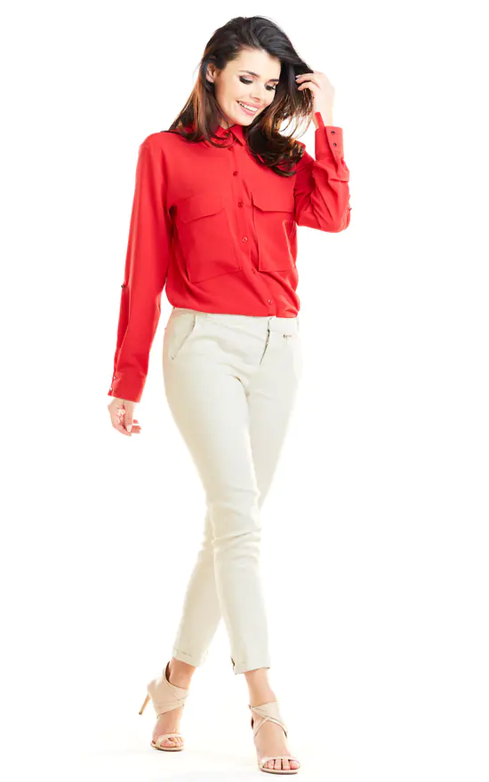 Deals ⭐ AWAMA Classic 👚 Shirt With Pockets On Bust And Long Sleeve In Red 😀