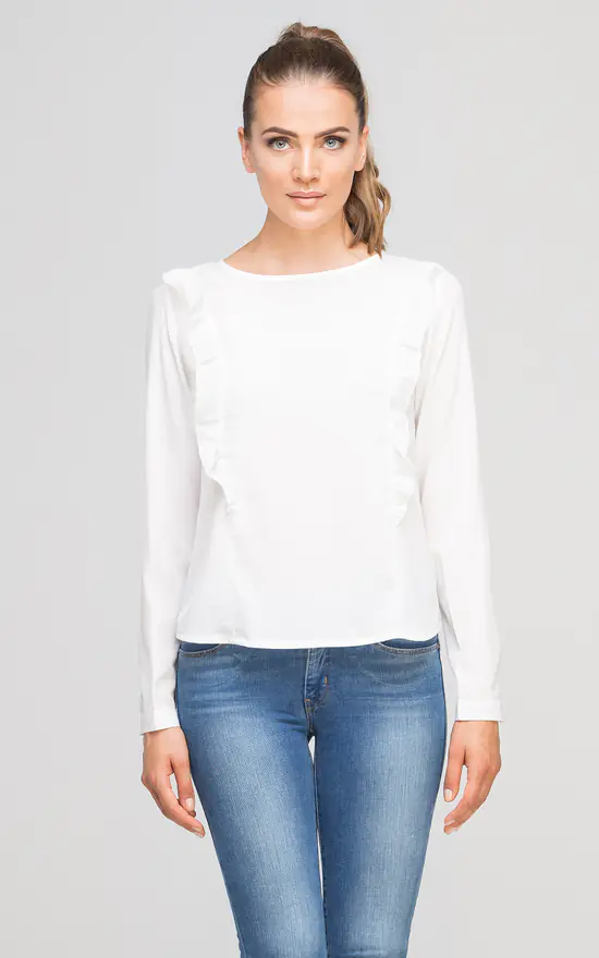 New 😍 Lanti Long Sleeve Frill Blouse In White, Going Out Tops 💯 - Image 2