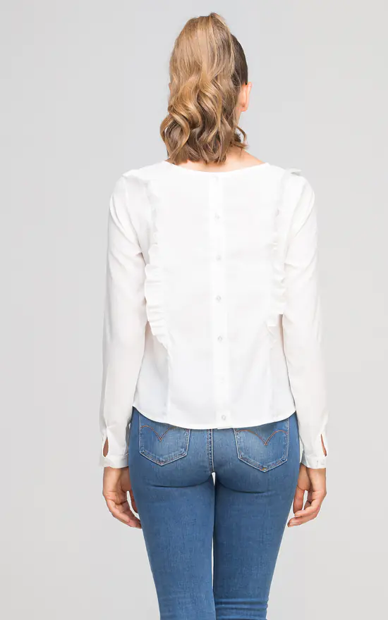 New 😍 Lanti Long Sleeve Frill Blouse In White, Going Out Tops 💯 - Image 3