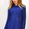 Buy 😀 CY Boutique Long Sleeve Chiffon 👕 Shirt In Royal Blue 🔥