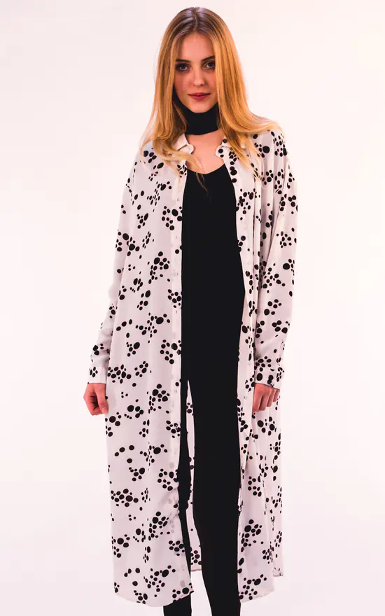 Best Sale โ๏ธ CY Boutique Long Sleeve Chiffon ๐ Shirt In White And Black Spot Print โจ
