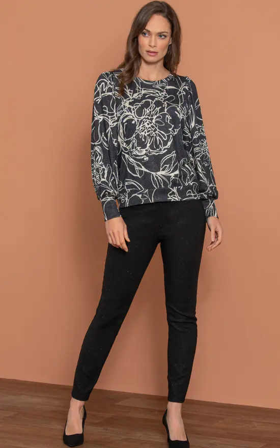 Flash Sale ๐ Klass Shimmer Printed Blouson Sleeve Top Black/Sand ๐ - Image 2