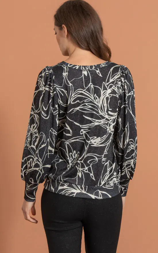 Flash Sale ๐ Klass Shimmer Printed Blouson Sleeve Top Black/Sand ๐ - Image 3
