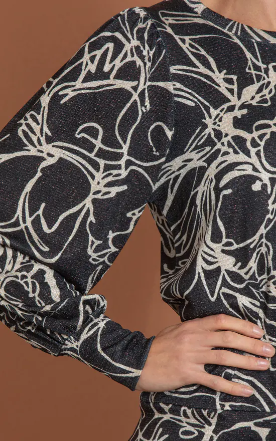 Flash Sale ๐ Klass Shimmer Printed Blouson Sleeve Top Black/Sand ๐ - Image 4