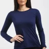 Cheap ✔️ Oops Fashion Aria Long Sleeve Plain T 👕 Shirt In Navy ❤️
