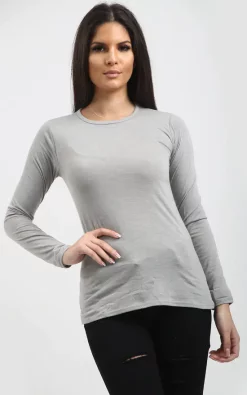 New 🎁 Oops Fashion Aria Long Sleeve Plain T 👕 Shirt In Grey 🎁