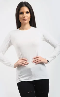 New 👏 Oops Fashion Aria Long Sleeve Plain T 👕 Shirt In White 😀