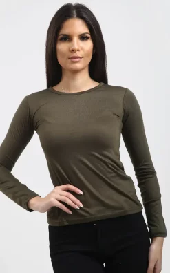Wholesale 😉 Oops Fashion Aria Long Sleeve Plain T 👚 Shirt In Khaki 😉