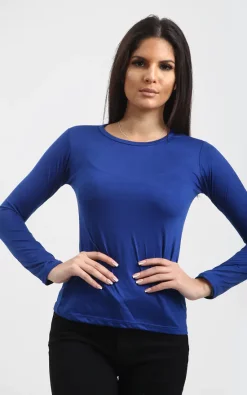 Flash Sale 🥰 Oops Fashion Aria Long Sleeve Plain T 👚 Shirt In Royal Blue 👍